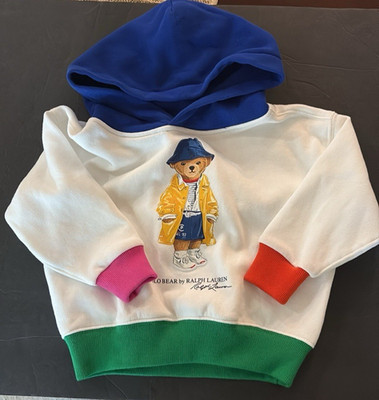 Polo Ralph Lauren Little Girls Long Sleeve Polo Bear Graphic Fleece Hoodie Sz 2
