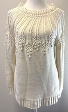Talbots Women  s Cable Knit Ivory Crewneck Sweater Size M Cottagecore Holiday