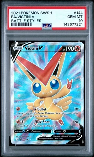 2021 POKEMON SWORD & SHIELD BATTLE STYLES #144 FULL ART/VICTINI V PSA 10