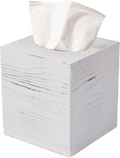 Tissue Box Cover Square, Rustic White Wooden Tissue Box Holder for Kleenex -