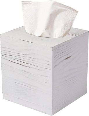 Tissue Box Cover Square, Rustic White Wooden Tissue Box Holder for Kleenex -