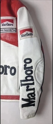 Vintage Style Racing Jacket Red & White Edition Cowhide Leather Biker Jacket image 4