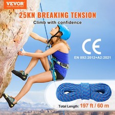 New 10.2mm Dynamic Climbing Rope, 60M 197ft Outdoor Rock Climbing Rope 25KN Br