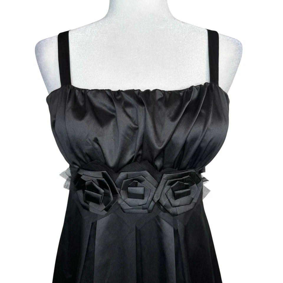 Charlotte Russe Y2K Vintage Black Satin Rosette Babydoll Dress M Fairy Whimsy - Image 3 of 4