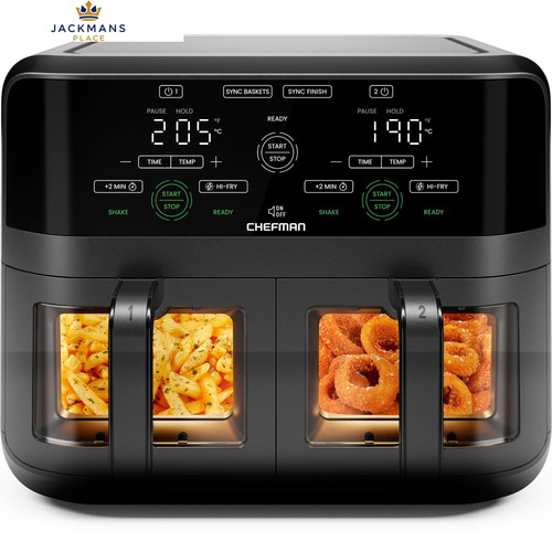 CHEFMAN 5.6L Dual Air Fryer Oven, Dishwasher Safe Basket, Black