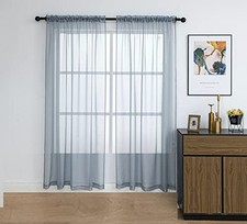 Tier Sheer Curtains 30 Inches Long with Rod 42"W x 30"L (Pack of 2) Blue Haze