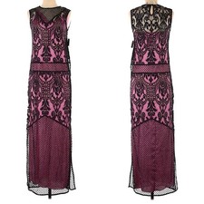 NEW Juicy Couture Pink Black Victorian Lace Maxi Dress Size 0