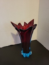 Murano Sommerso Art Glass Vase Purple Blue Handblown Vintage Italian 9" MCM