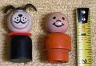 Vintage Fisher Price Little People Dog & Orange School Boy - Wooden Figures