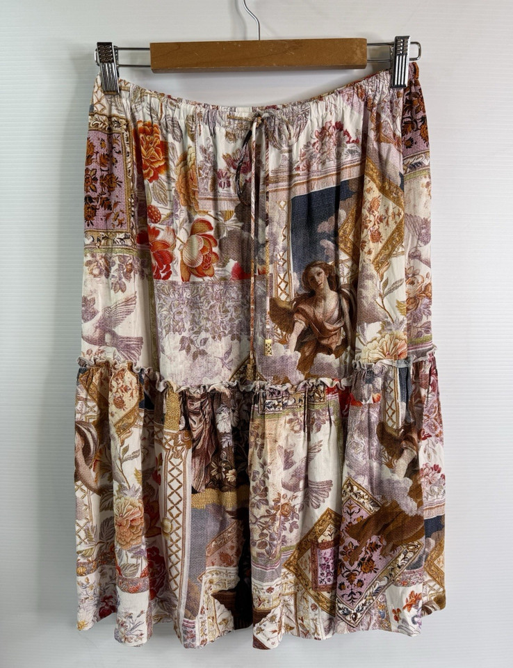 Iris Maxi Skirt Women 12 Purple Orange Midi Renaissance Art Elastic Waist Boho