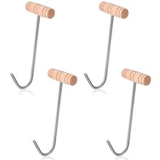 OwnMy 4PCS Wooden Boot Hooks Cowboy Boots Pullers, Stainless Steel Boot 4pcs