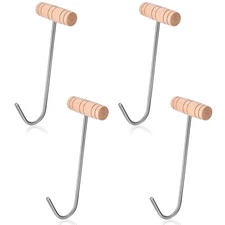 OwnMy 4PCS Wooden Boot Hooks Cowboy Boots Pullers, Stainless Steel Boot 4pcs