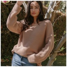 Jenni Kayne Alpaca Cabin Sweater Dusty Rose Pink Beige Merino Wool V-Neck XS