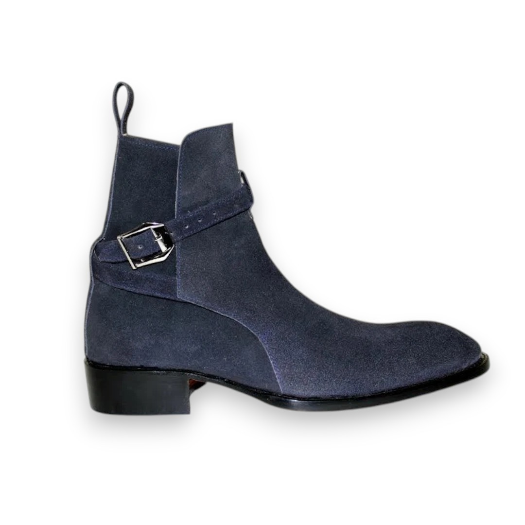 Handmade Ankle Buckle Navy Blue Suede Leather Dress Office J