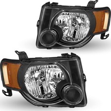 Headlights Assembly Set 2008-2012 Escape SUV Driver Passenger Black Amber