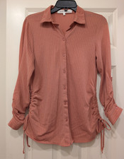 Eden & Olivia Maternity Pink Button-Up Collared Long Sleeve Blouse Size M