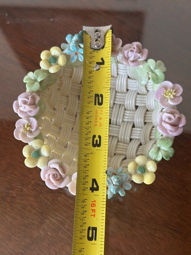 Belleek Basket Weave Bowl Woven Porcelain Rose Floral Border - Picture 10 of 11