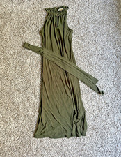 Michael Kors Women's Green Long Shift Dress w High Neckline Gold Accents Size XS
