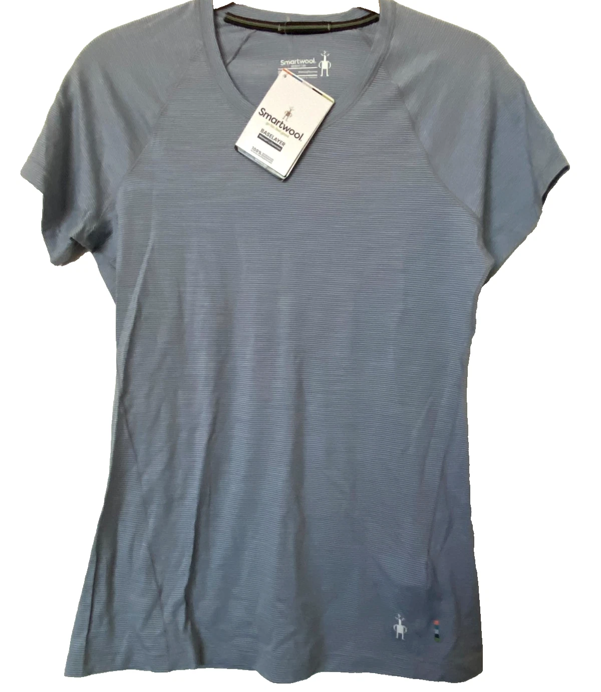 NWT Smartwool Women Merino 150 Baselayer Short Sleeve Top Striped Pebble Gray S