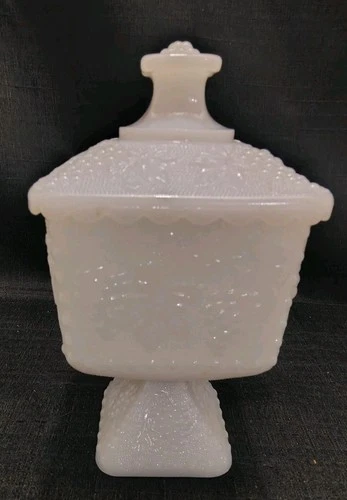 Vintage Anchor Hocking Porcelain Pedestal Milk Glass White Candy Dish 15