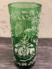 Anchor Hocking Colonial Lady Green Glass Tumbler White Enamel USA Vintage