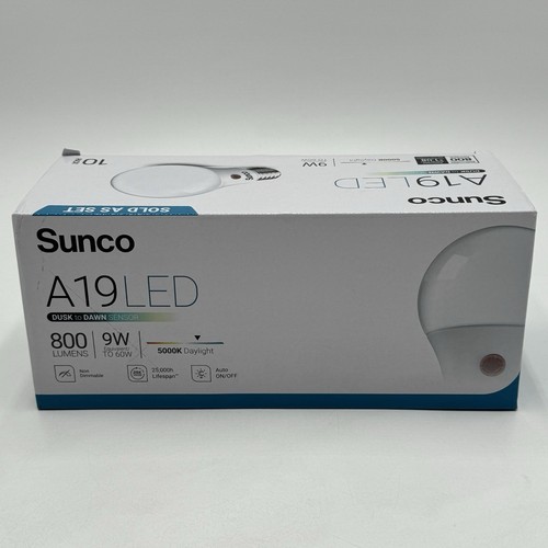Sunco 10 Pack Dusk to Dawn Light Bulbs Outdoor, Sensor A19 LED Light Bulb, Auto