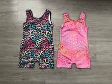 2- Little Girl's Leopard/Heart Glittery Unitards For Gymnastics/Dance Sz 110/4T