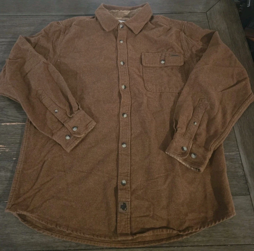 Flannel Shirt Mens Corduroy Collar Legendary Whitetails Buck Camp Brown Size L