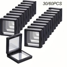30/60Pcs Floating Display Case,lear Film Jewelry Storage Box Plastic Frame Stand