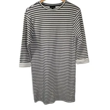 Topshop Womens Dress US 6 Gray Cream Striped Mini Shift Casual Workwear