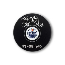 Marty McSorely Autographed Edmonton Oilers Hockey Puck Inscribed 87 + 88 Cups