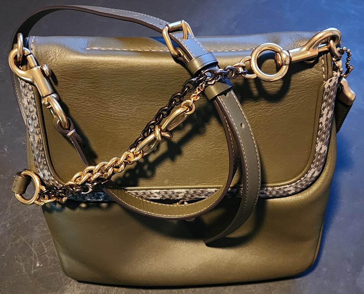 Coach 1941 Exotic Snakeskin Rider 24 Kisslock Green Crossbody | eBay