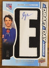 GABE PERREAULT 2025-26 UD SP GAME USED DRAFT DAY MARKS ROOKIE PATCH AUTO /35