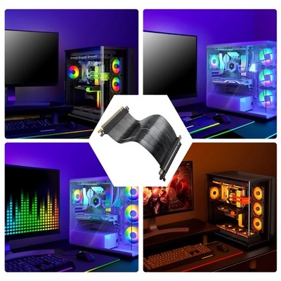 PCIE5.0 X16 Risers Cable Flexible GPU Extension Cord 180°Parallel Direction