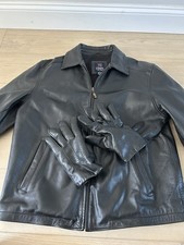 Chaps Lined Black Leather Jacket And Gloves Size Medium