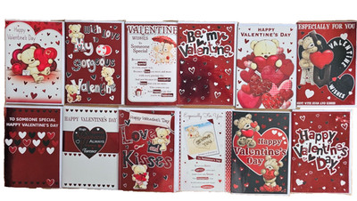 VALENTINSTAGSKARTE Qualitätskarten Auswahl aus 12 Titeln & Design Valentinstag 8''x5,5''