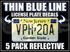 5 PACK THIN BLUE LINE License Plate Decals Stickers Police PBA BLUE LIVES MATTER