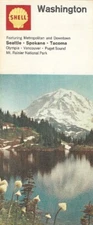 1968 SHELL OIL Road Map WASHINGTON Mount Rainier Seattle Tacoma Olympia Spokane