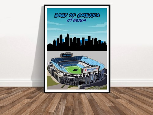 Bank Of America Stadium Print- Carolina Panthers- Travel Poster- Gift Man Cave - Picture 2 of 9