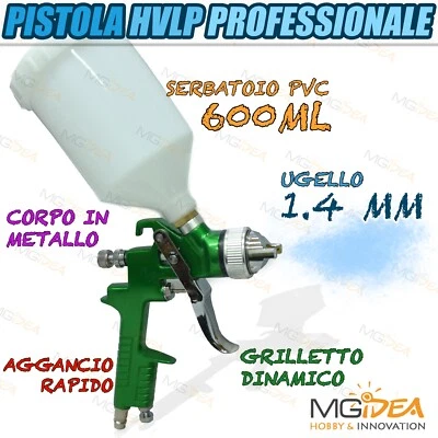 MGIDEA PISTOLA AEROGRAFA HVLP AEROGRAFIA PAINT IN ALLUMINIO SERBATOIO TAZZA 600 ML PVC