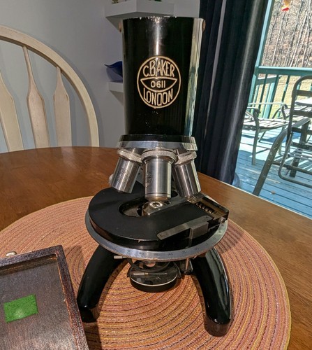 Antique C BAKER London Precision Microscope Complete Set Binocular NICE Loaded - Picture 6 of 23