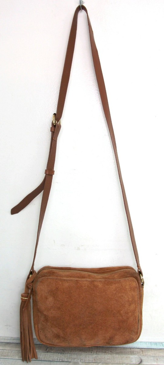 ANNA FIELD TAN BROWN GENUINE LEATHER TASSEL XBODY SHOULDER BAG