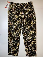 NWT Jessica Simpson Womens Black Floral High Rise Elastic Waist Pants Sz M