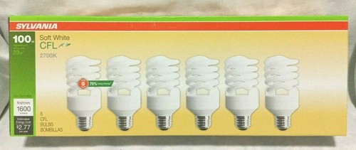 Sylvania Soft White 100 Watt Replacement CFL Light Bulbs Uses 23 Watts/ 6 bulbs - 第 1/9 張圖片