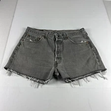 VTG 90s Levi's Jean Short Men 32* 501 Grey Distressed Cut Off Denim Jorts Tag 34