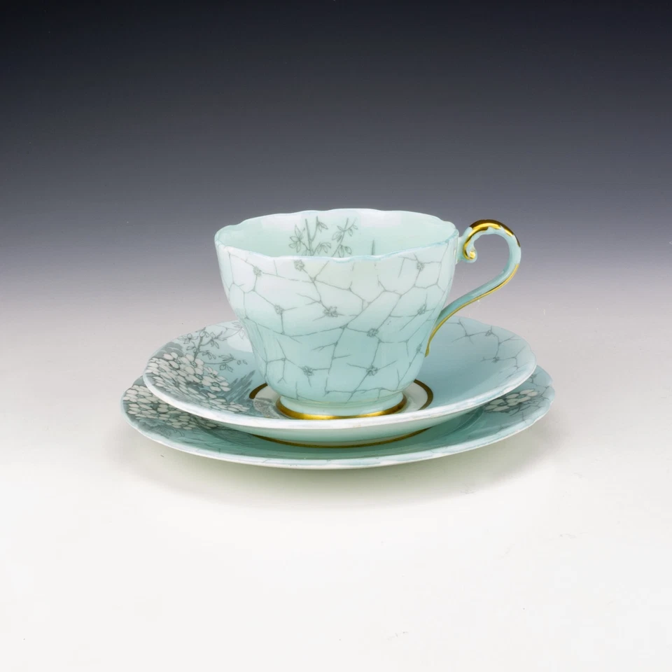 Aynsley China - B5089/1 Grey Flower - Cup Saucer & Tea Plate Trio - Art Deco - Image 4 of 4