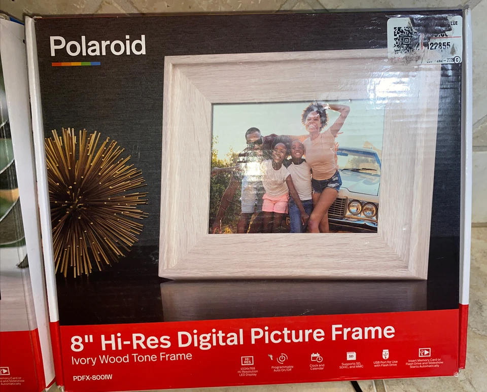 2- 8" Digital Photo Frame Distressed Black  & Ivory Wood Tone Frames  - Polaroid - Image 3 of 4