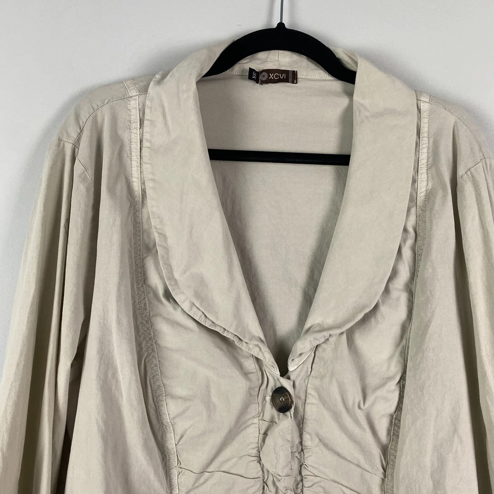XCVI Ruffle Jacket Size 3X Beige 3/4 Sleeves Two-Button Cotton Stretch - Image 2 of 4
