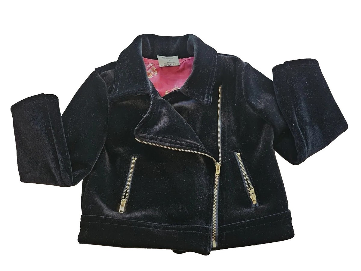 Genuine Kids Oshkosh Girls Velvet Black Zip Up Collared Moto