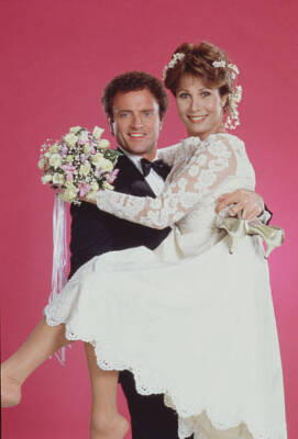 Kevin Dobson and American actress Michele Lee pose in wedding outf- Old Photo